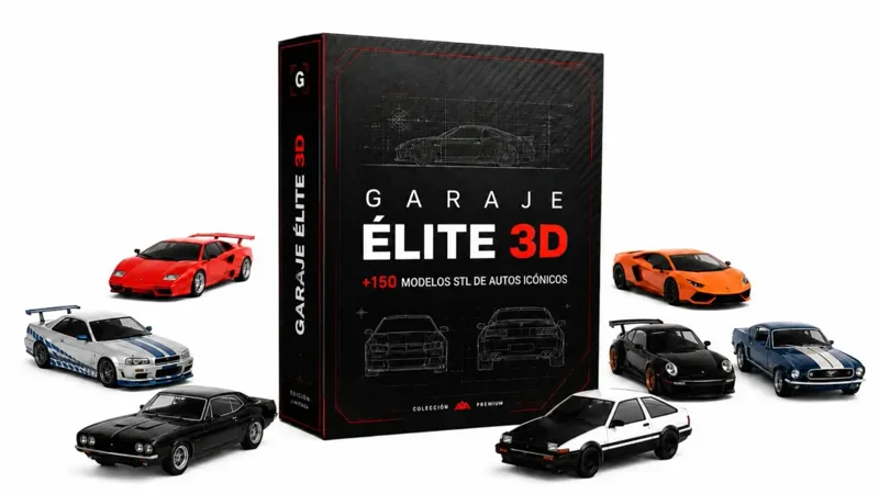 Mockup do pack GARAJE ÉLITE 3D com mais de 150 arquivos STL